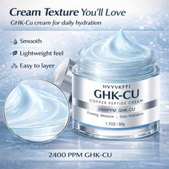 HVYVKFFI ingredient label close-up featuring 2400PPM GHK-CU peptide concentration