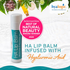 Hyalogic lip balm held in hand to show compact size and travel-ready convenience