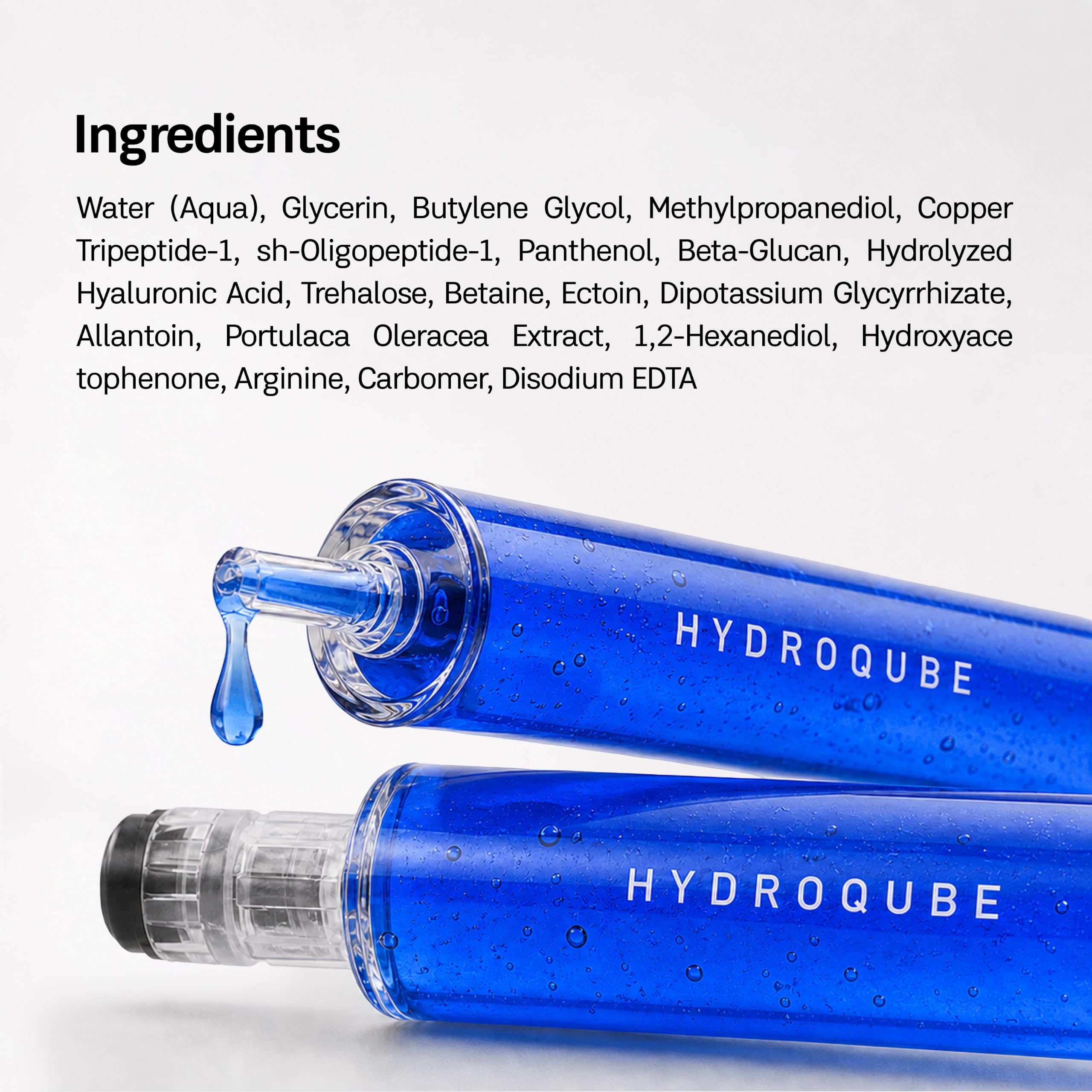 HydroQube before-and-after texture focus showing improved skin plumping effect