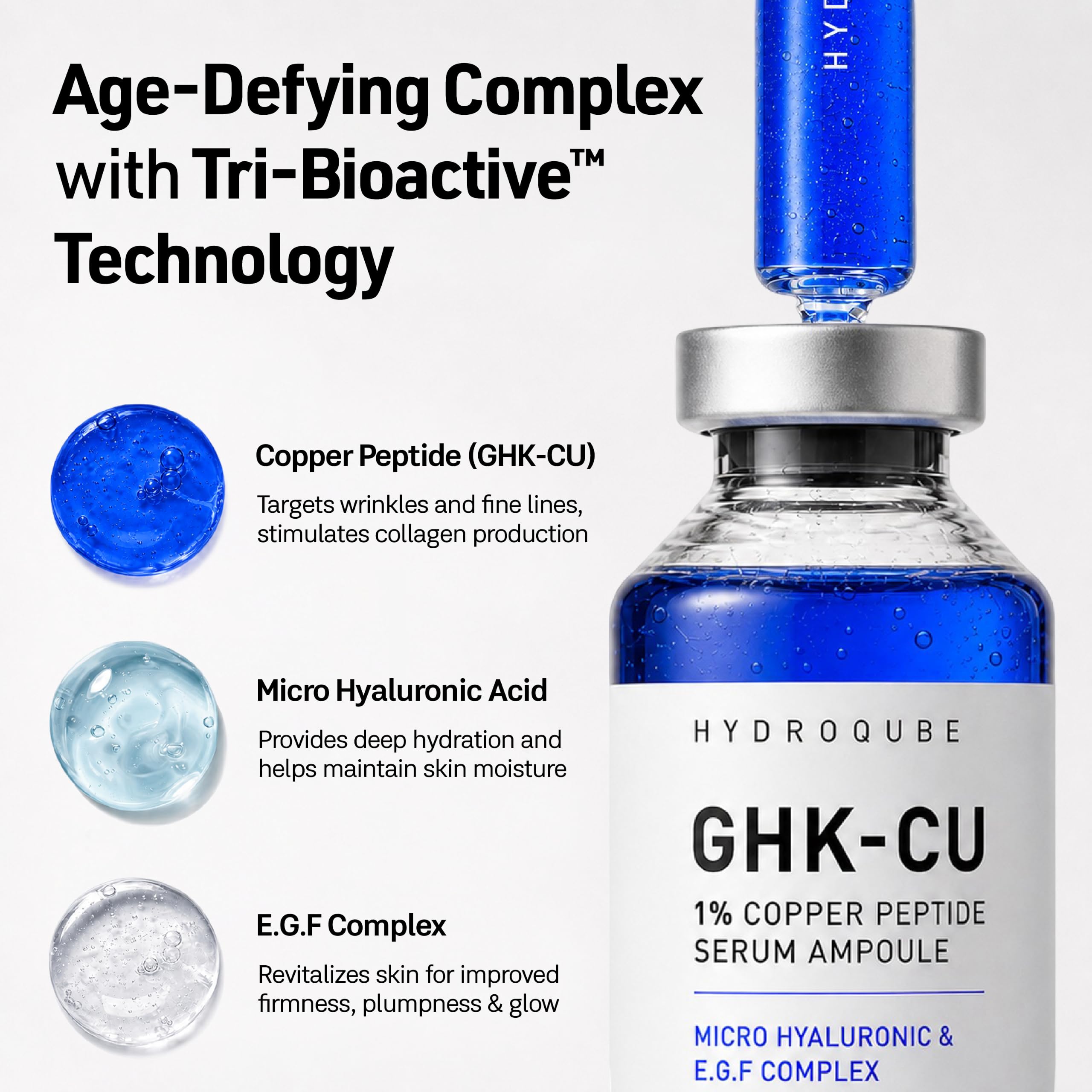 HydroQube serum droplet on skin showing lightweight texture and fast absorption