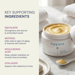 Hygieia + open jar with visible cream signaling product quality