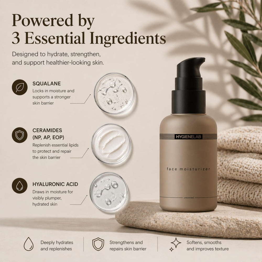 HygieneLab moisturizer applied on hand demonstrating non-greasy finish benefit