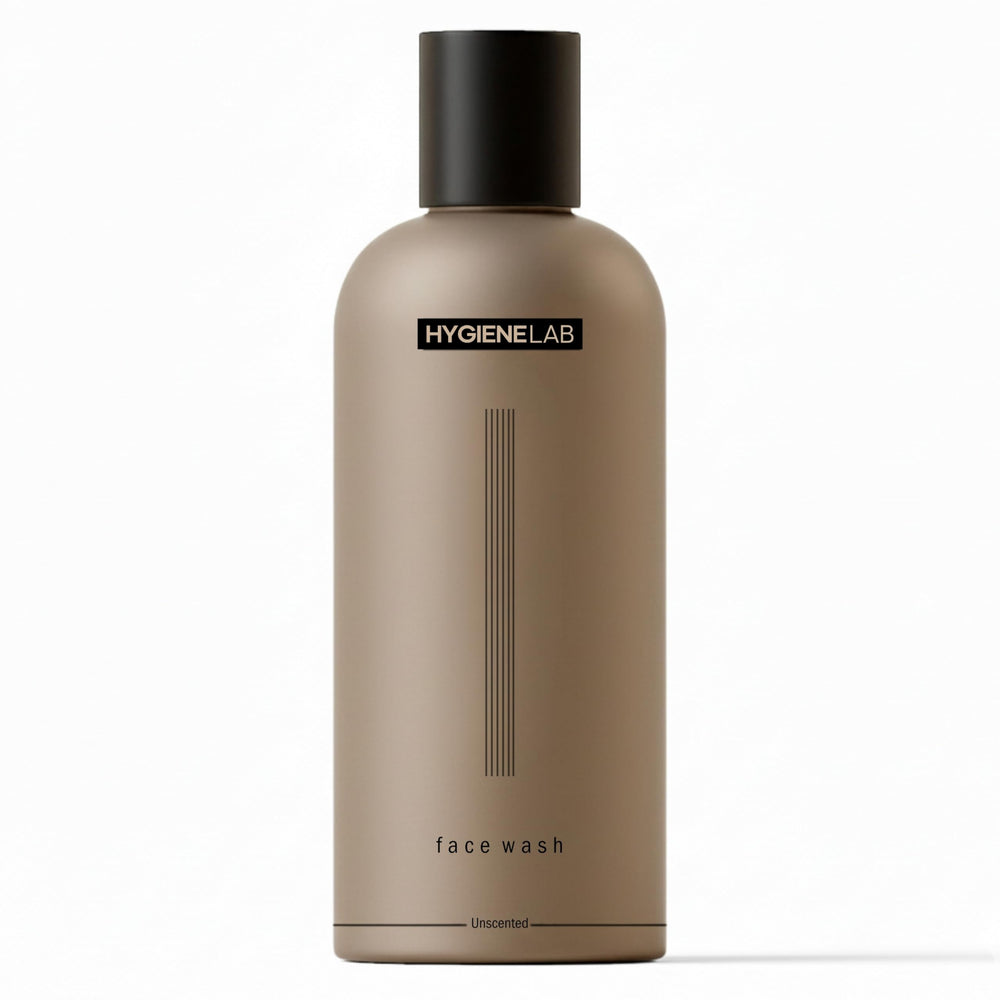 HygieneLab face wash front packaging showing clean-label design and benefits