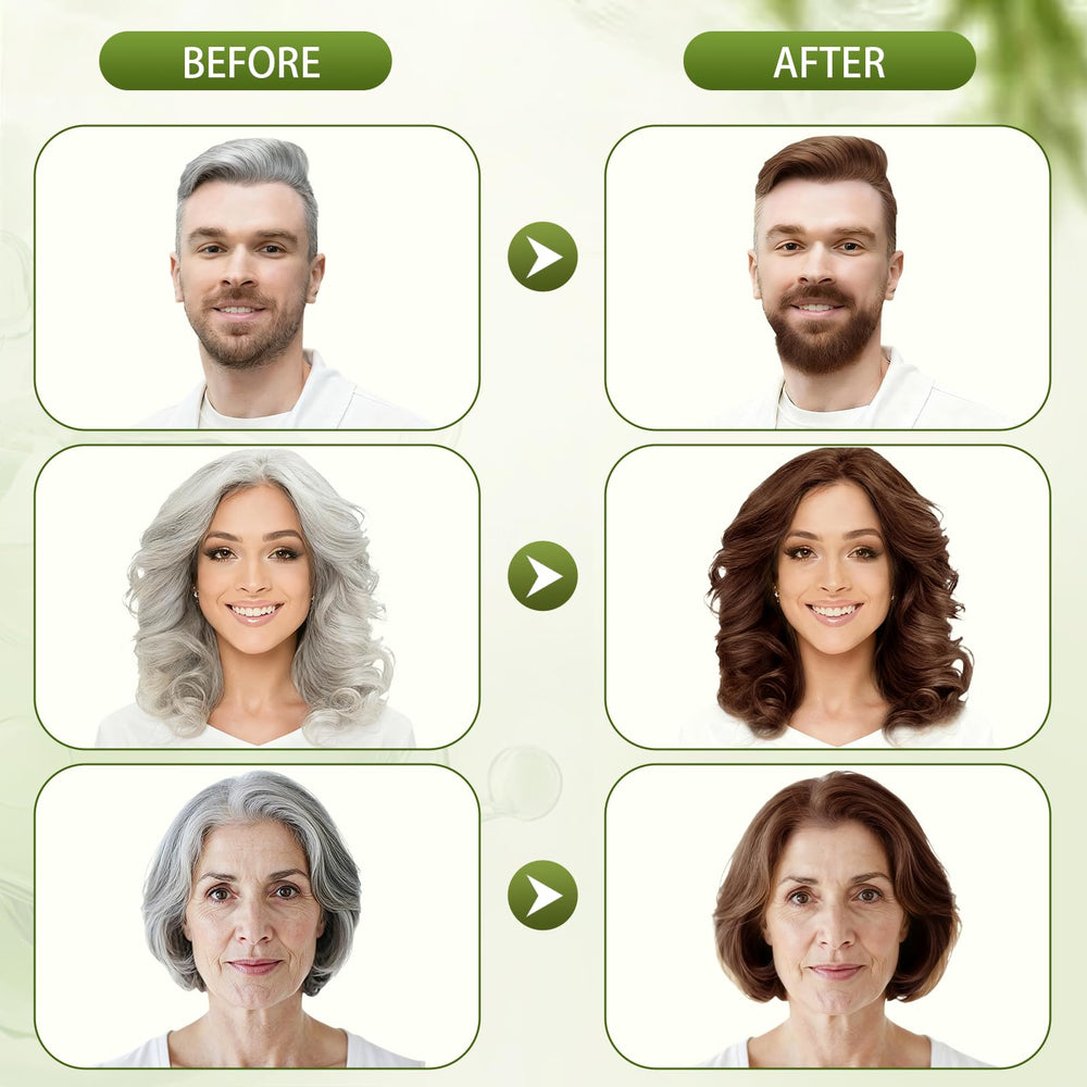 Hynqor before and after of roots showing visible gray coverage benefit