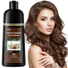 Hynqor bottle front view showing brown dye shampoo and easy home use benefit