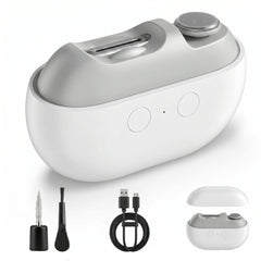 Hypoet front view of electric nail clipper showing compact design and safety