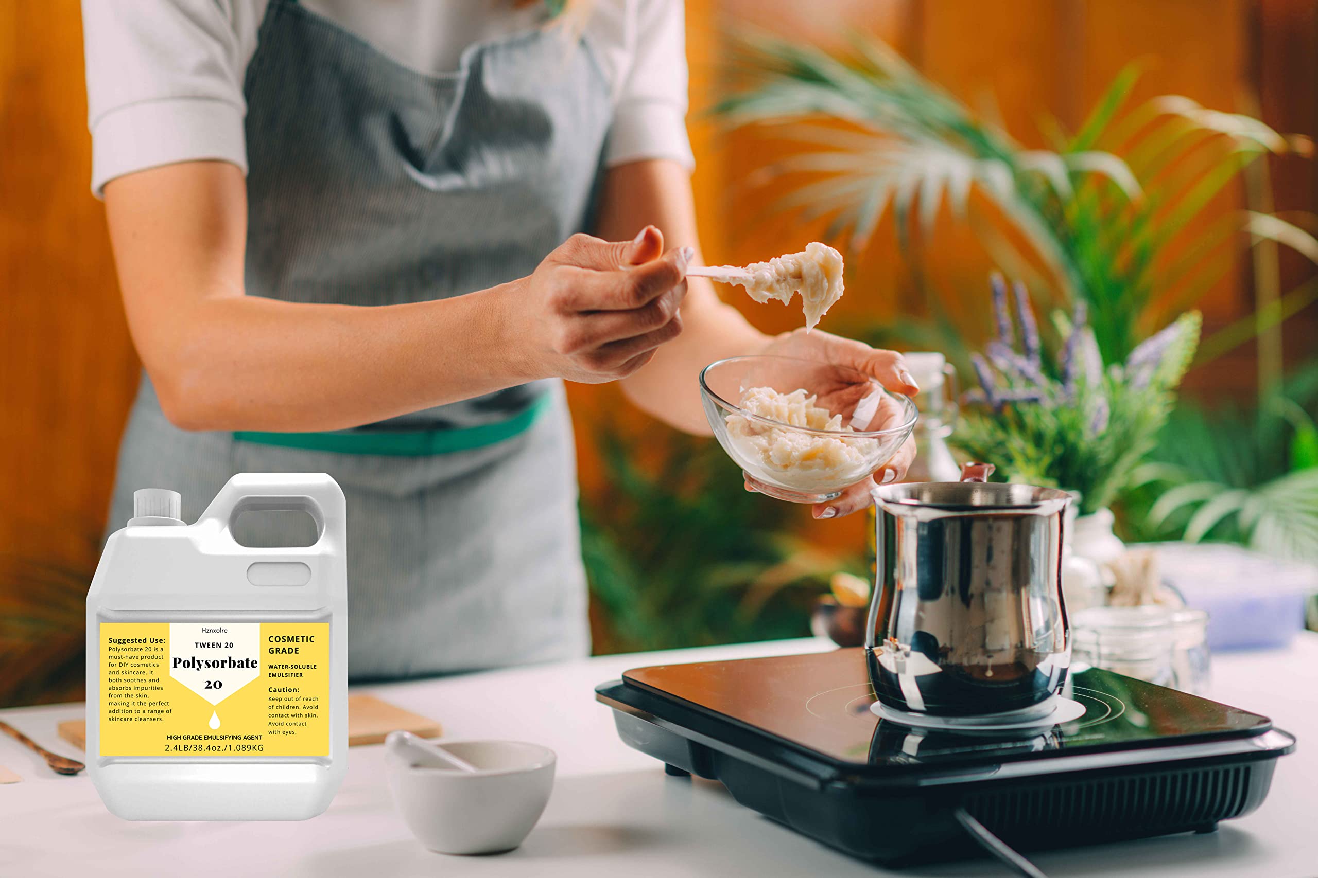 Hznxolrc bottle next to measuring cup showing 38.4 oz scale benefit