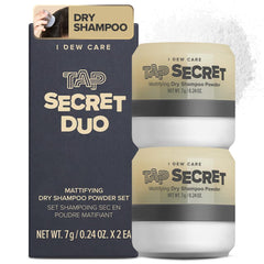 I DEW CARE front packaging showing dual dry shampoo jars for quick oil control