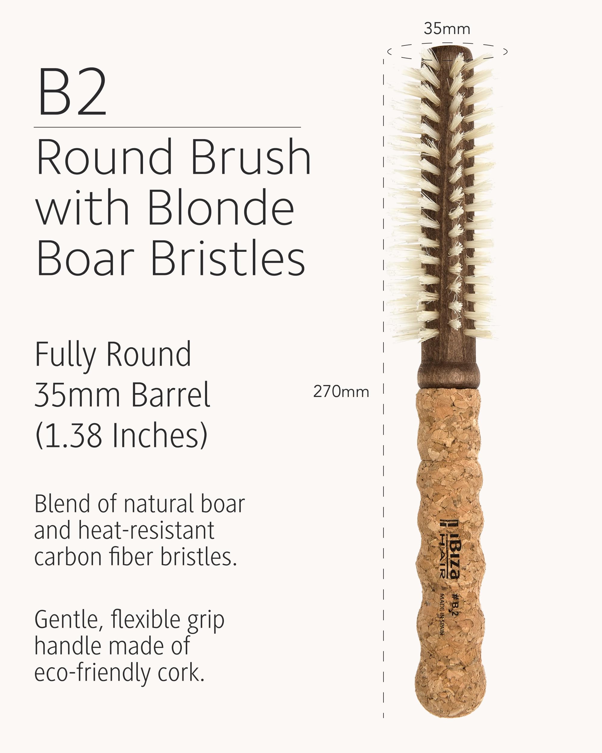 Ibiza Hair B2 bristles detail shows boar and carbon fiber for smooth glide