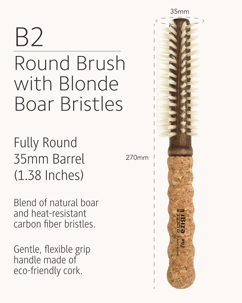 Ibiza Hair B2 bristles detail shows boar and carbon fiber for smooth glide