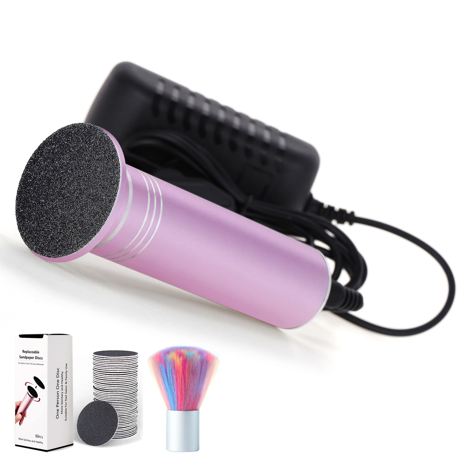 I·B·N G front view of electric callus remover showing sleek pink housing and head, professional finish