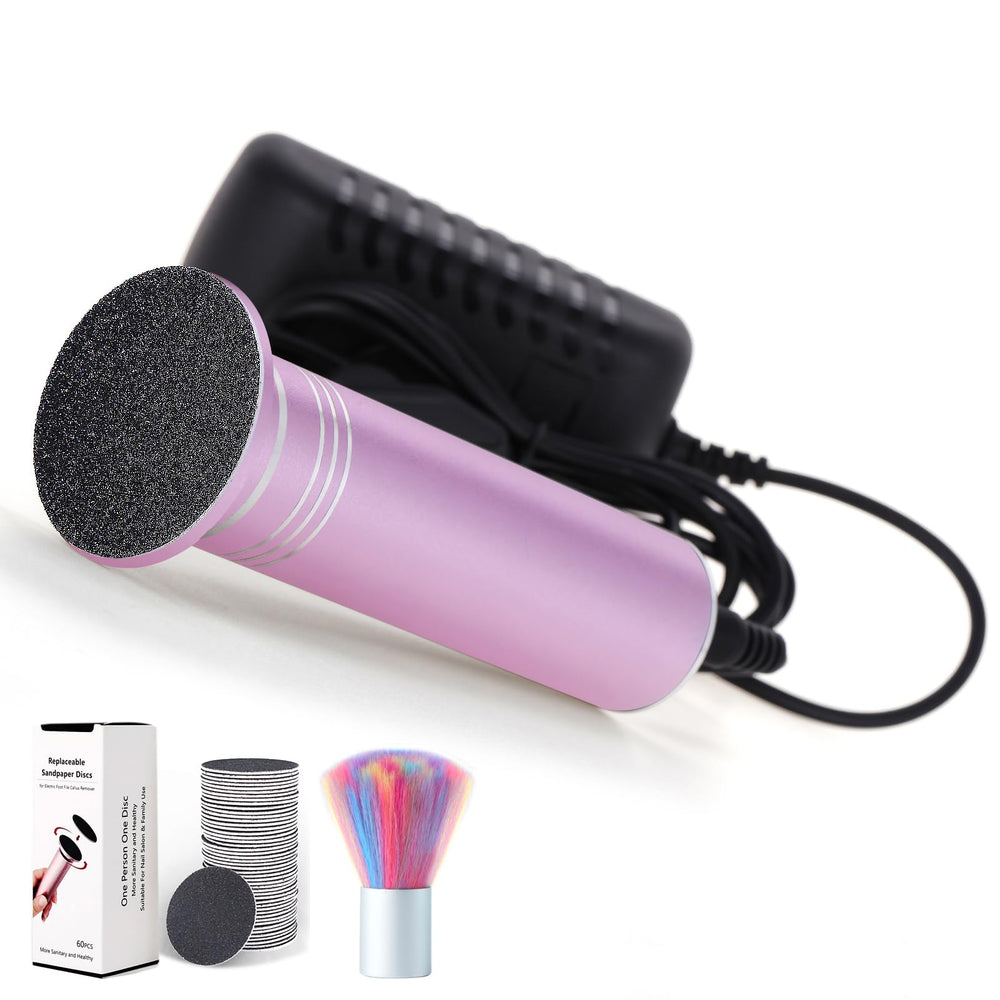 I·B·N G front view of electric callus remover showing sleek pink housing and head, professional finish