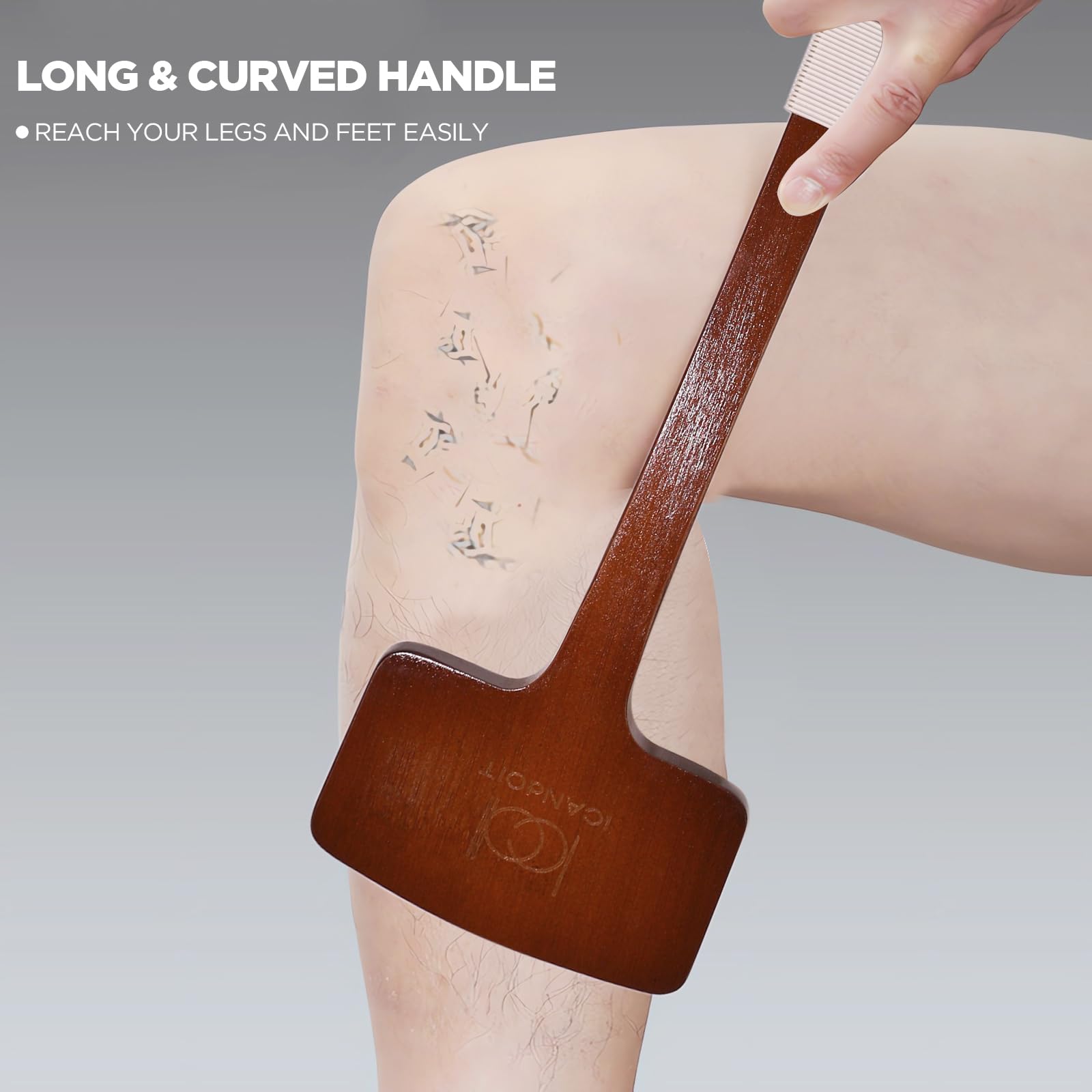 ICANdOIT brush in shower use demonstrating easy back reach and controlled cleaning