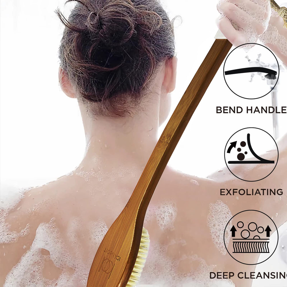 ICANdOIT brush in use reaching back, improves cleaning hard areas