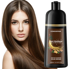 ICEMOUNTAIN bottle front view showing brown dye shampoo and easy at-home use benefit