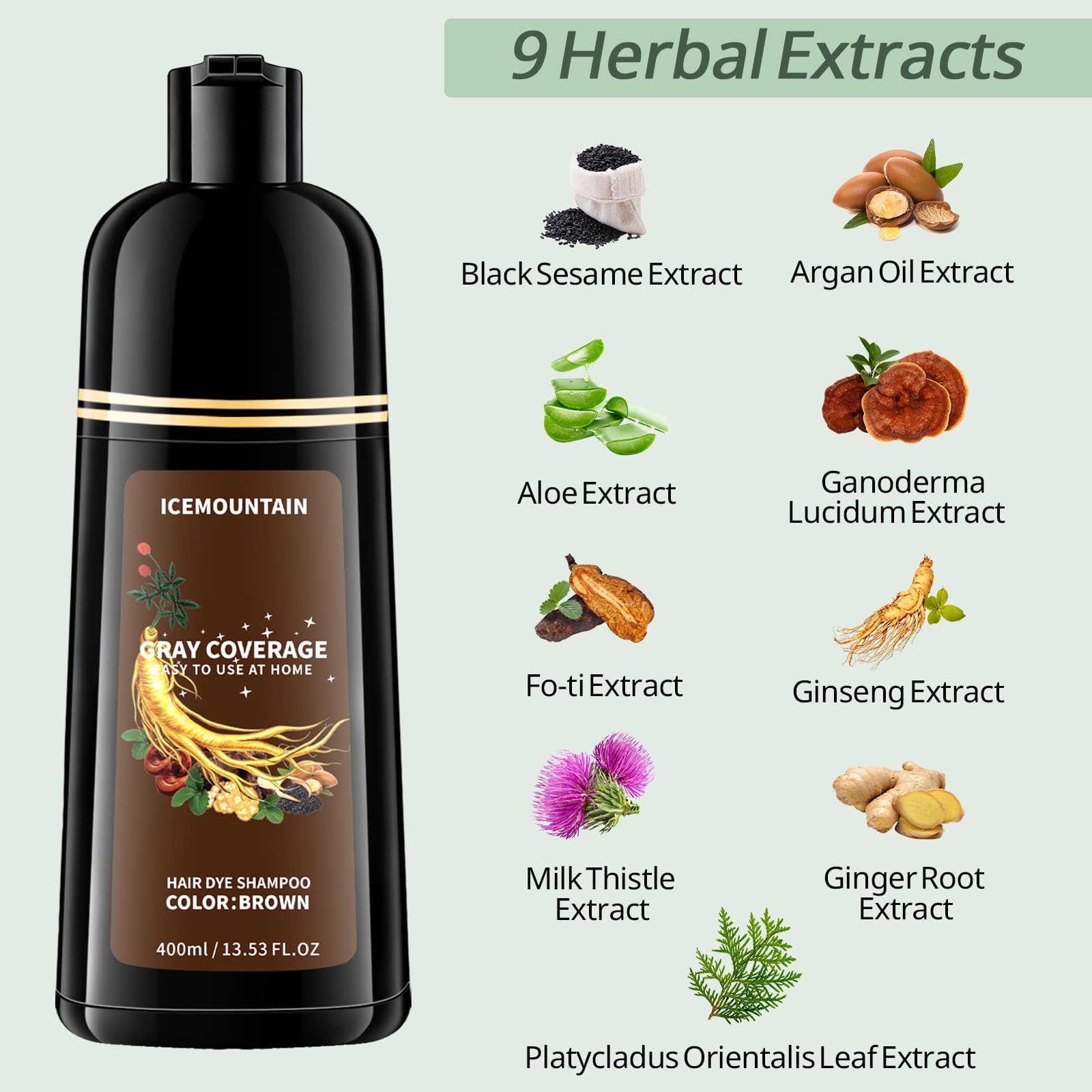 ICEMOUNTAIN label showing ingredients and herbal extracts for gentler color benefit