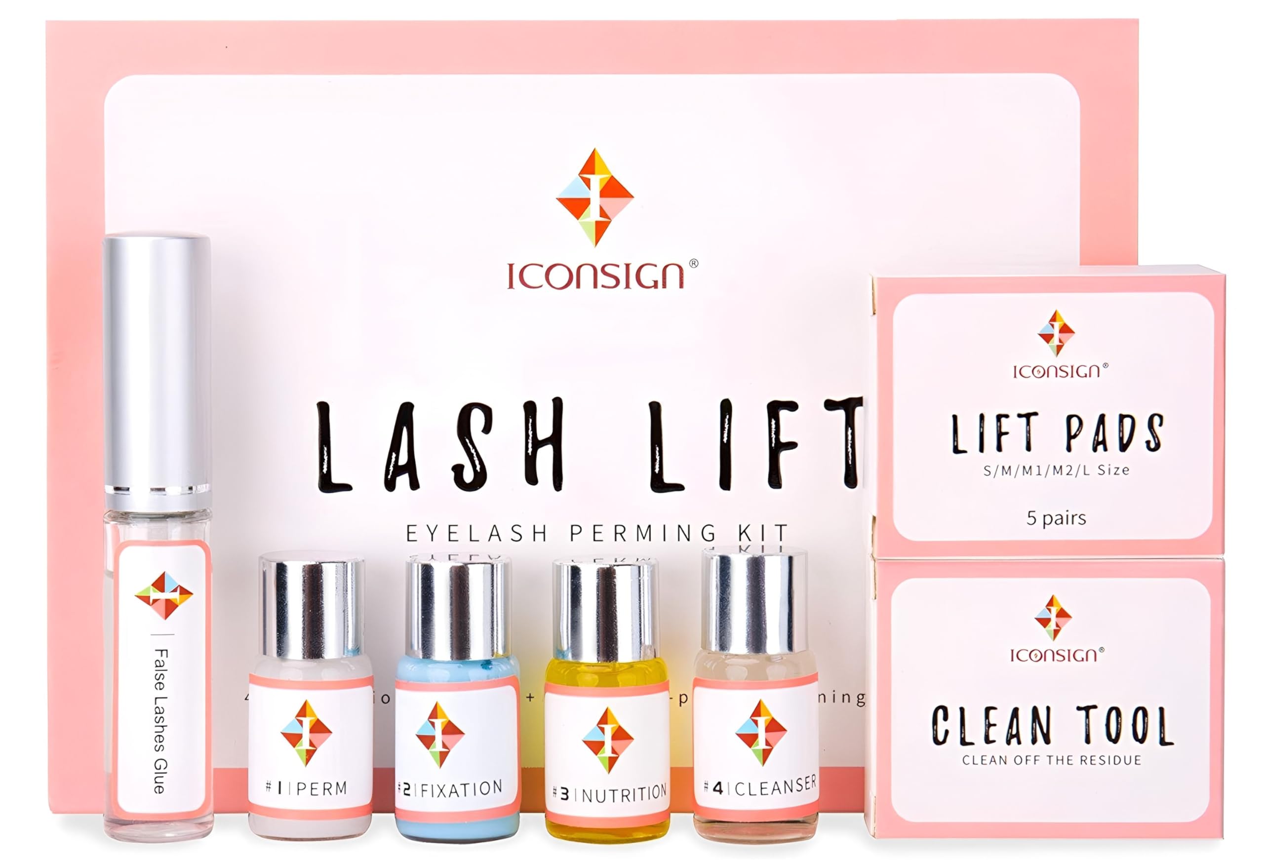 ICONSIGN kit packaging front view showing full professional lash lift set