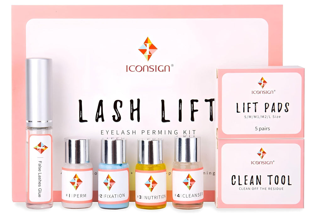 ICONSIGN kit packaging front view showing full professional lash lift set