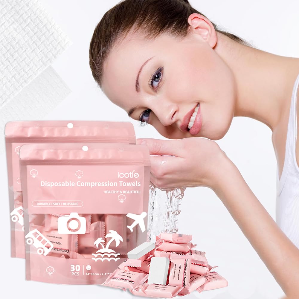 ICOTLE front packaging showing 60-count compact towels, convenient for travel