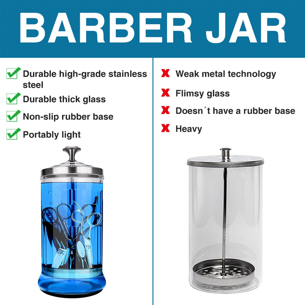 IEBARBER jar beside scissors for scale showing 21 oz capacity and practical size