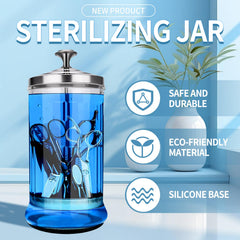 IEBARBER jar with manicure tools in basket demonstrating easy soaking and quick retrieval