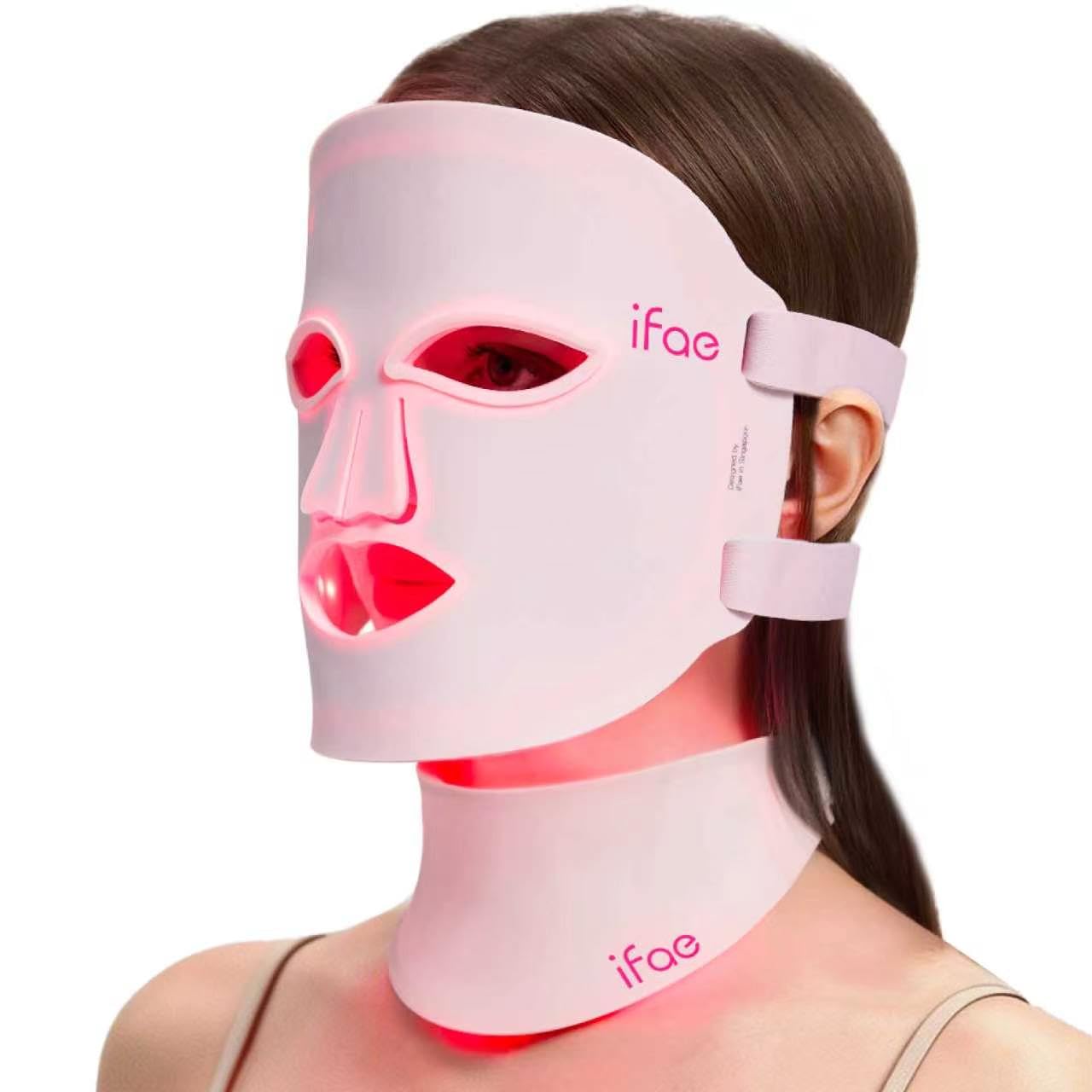 IFAE mask front view showing full-face LEDs and comfortable fit benefit
