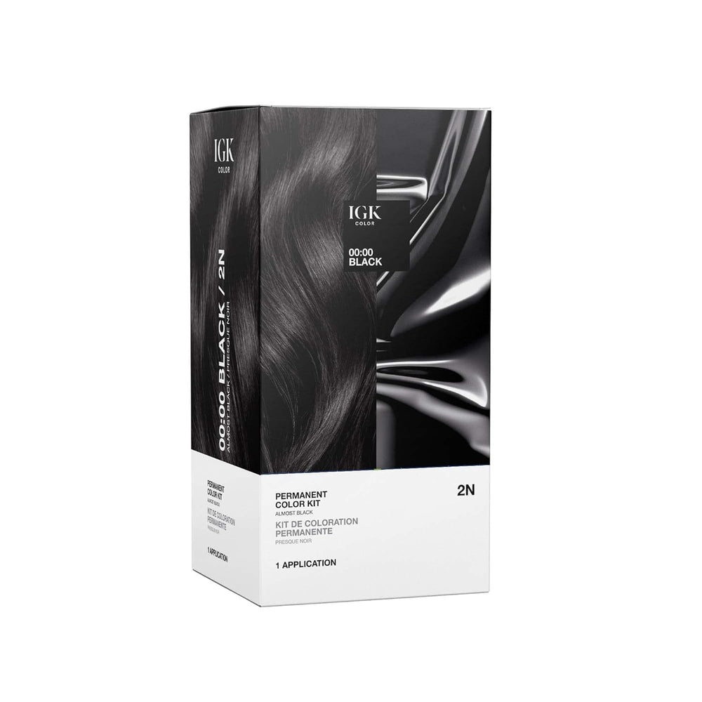 IGK front packaging showing 00:00 Black 2N and easy salon results
