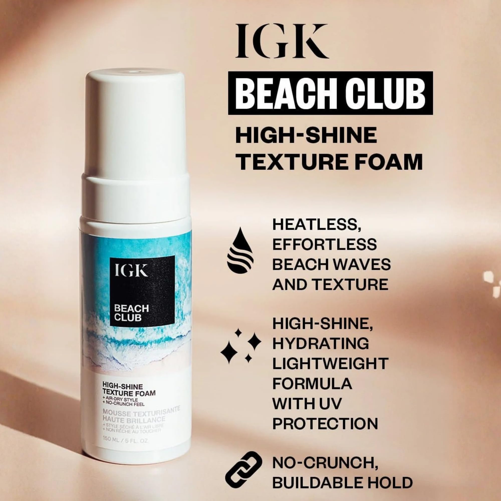 IGK Beach Club application on damp hair demonstrating easy scrunching