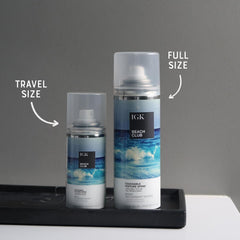 IGK close-up texture mist visible on hair strands, enhances grip and definition benefit