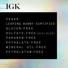 IGK before and after split view showing reduced frizz and sleeker hair