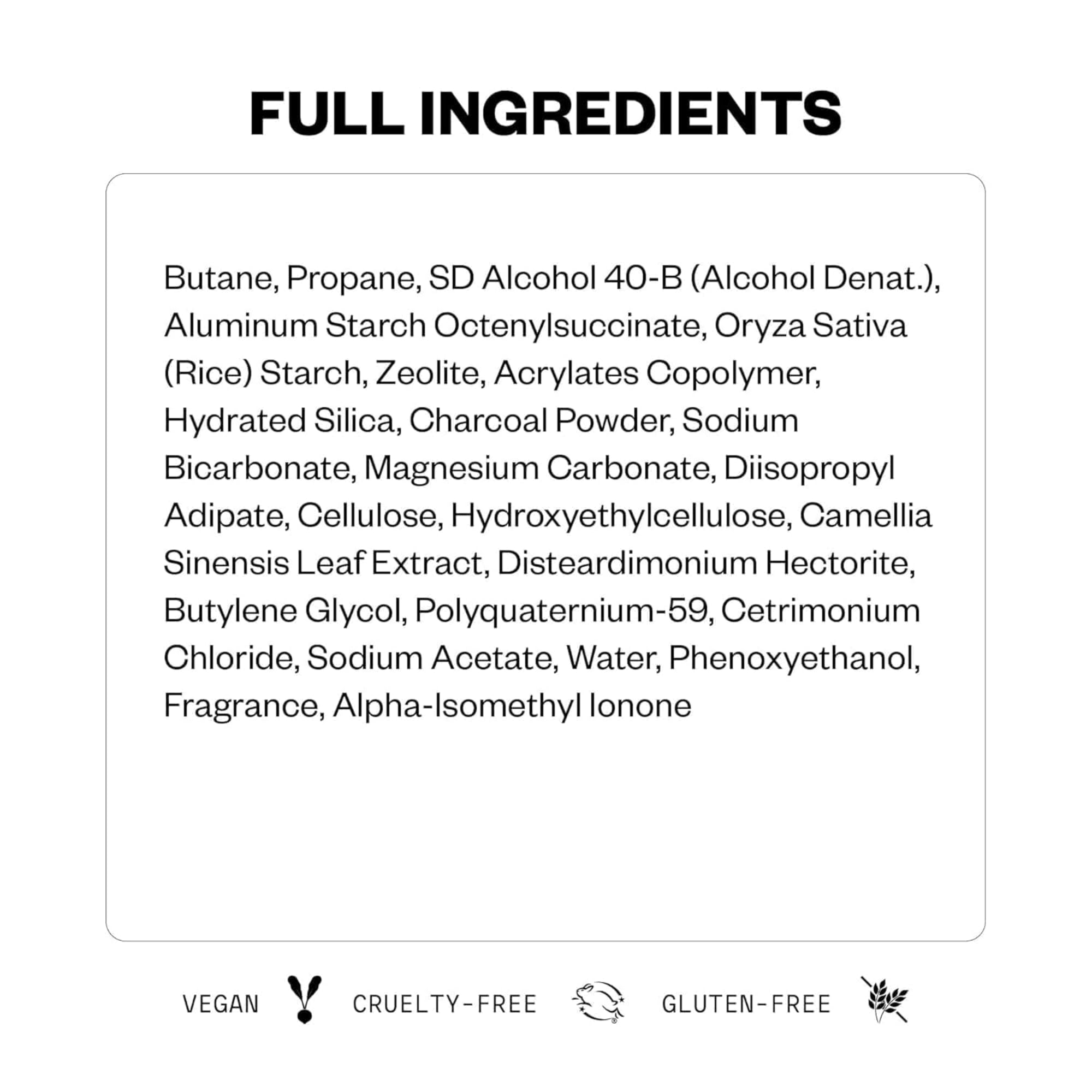 IGK ingredients label highlighting charcoal and rice starch