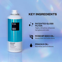 IGK gloss on hair texture closeup highlighting reflective healthy finish
