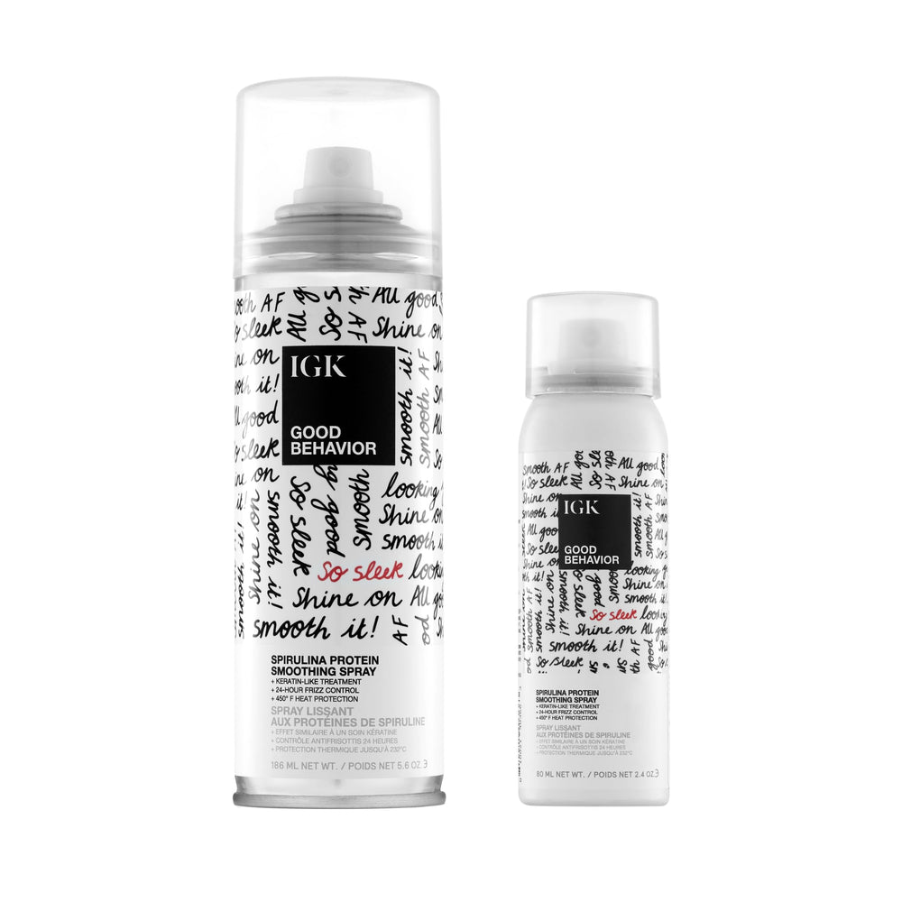 IGK bottle front packaging showing brand and smoothing promise for polished hair