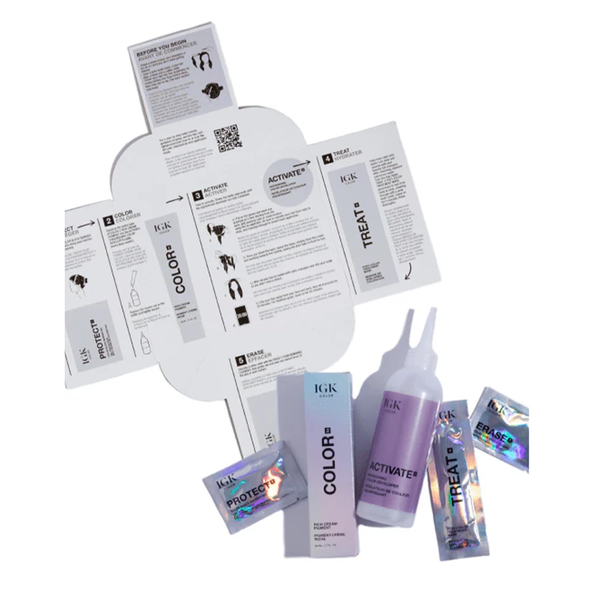 IGK product label close-up noting squalane and botanical extracts benefits