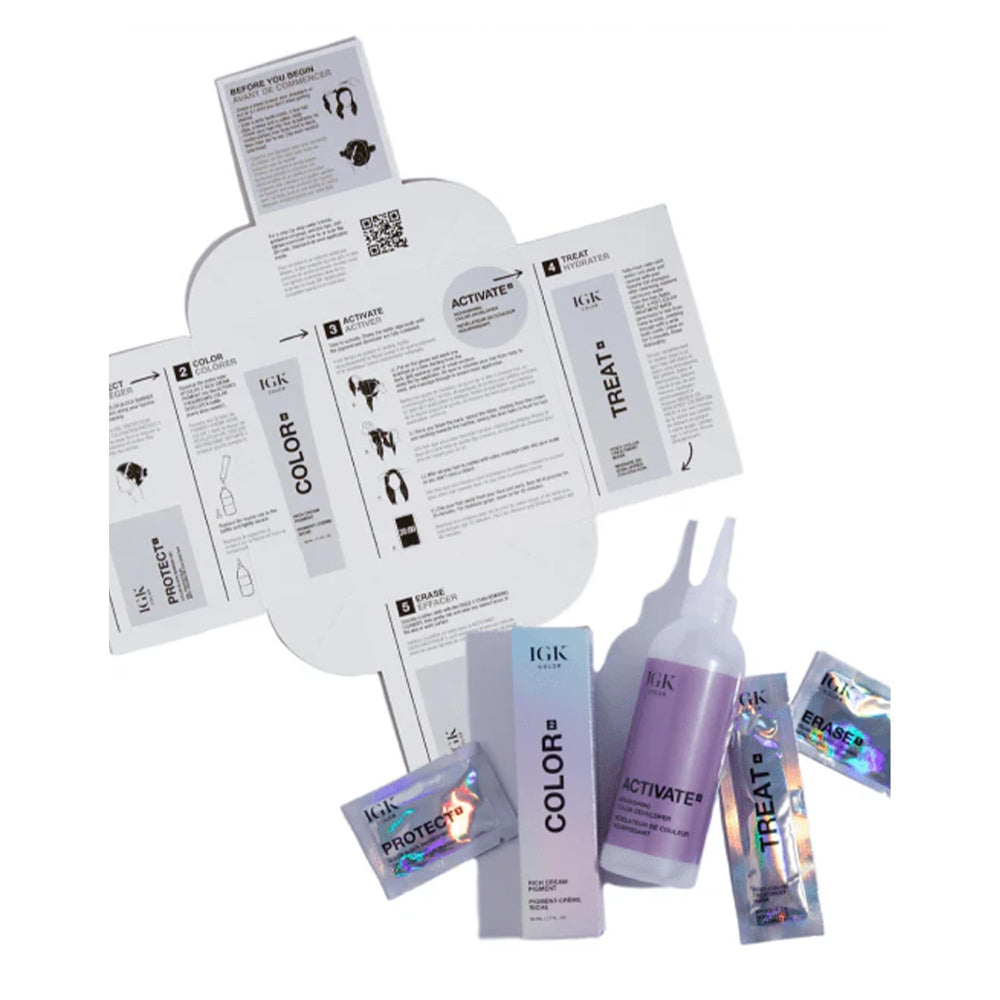 IGK product label close-up noting squalane and botanical extracts benefits