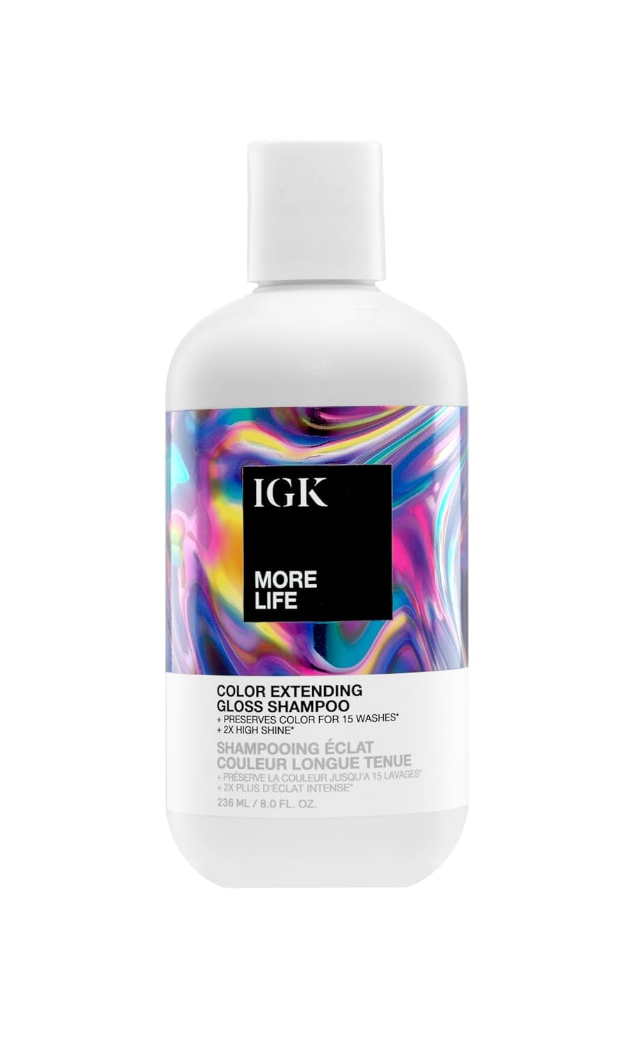 IGK bottle front packaging showing glossy finish and color care benefit