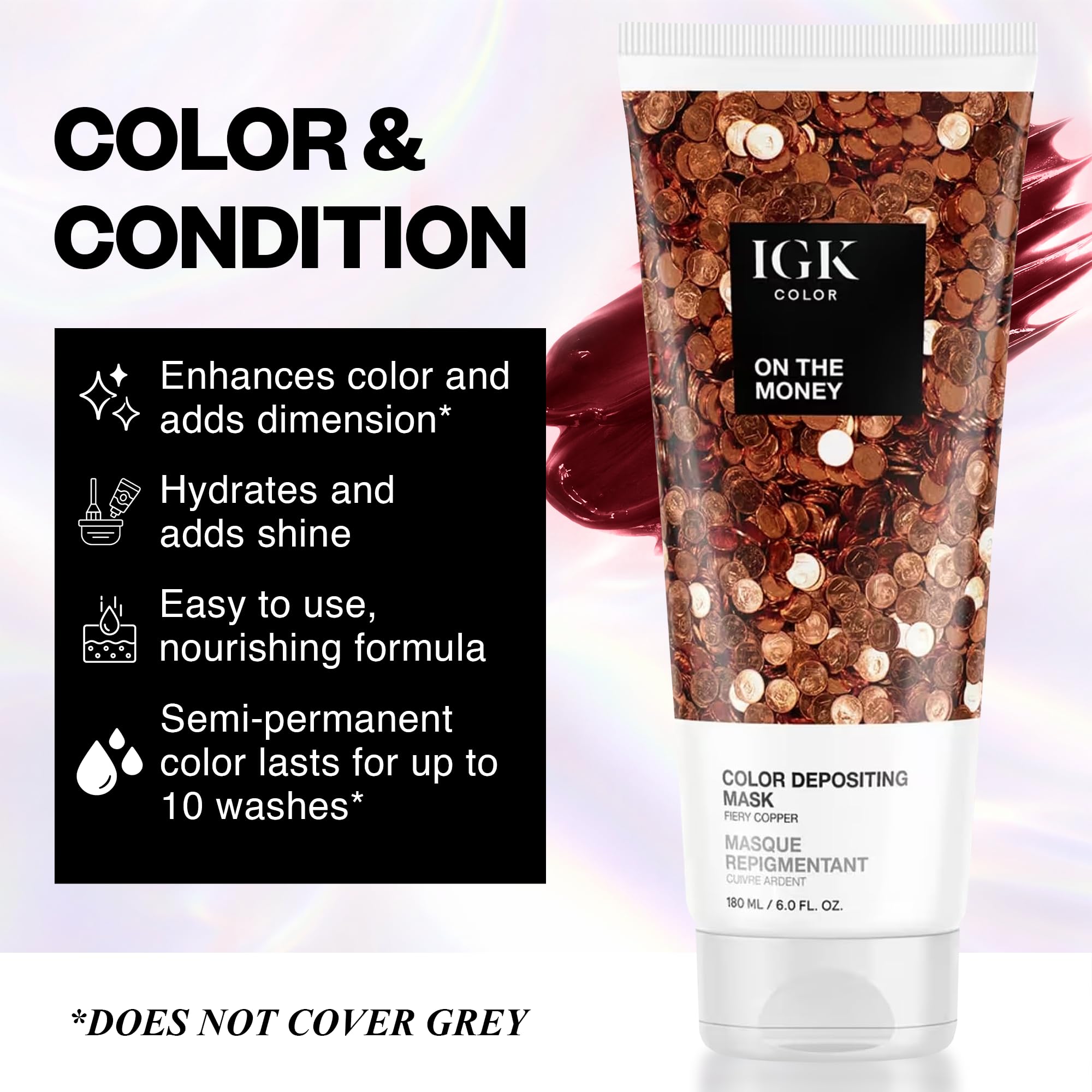 IGK being applied to damp hair for even copper tone deposit benefit