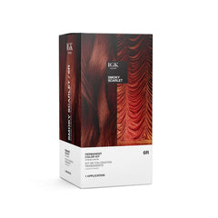 IGK front packaging showing Smoky Scarlet 6R vivid auburn shade and salon finish