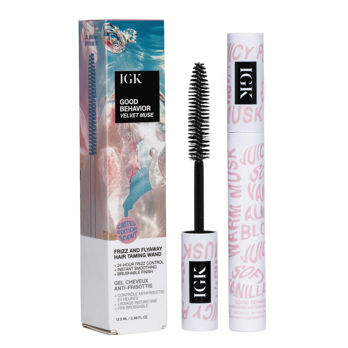 IGK front packaging showing wand and fragrance benefits