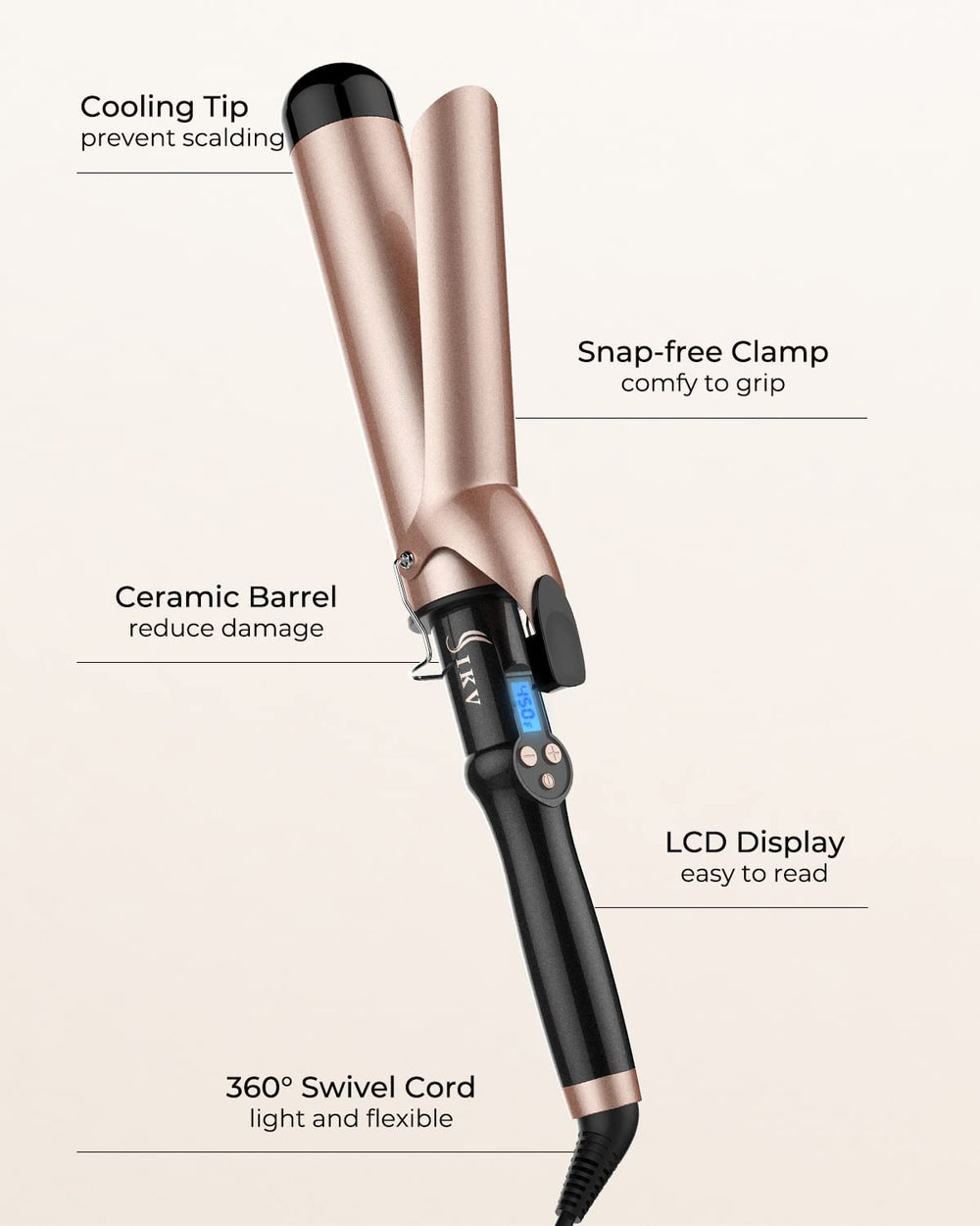 IKV controls and temperature display with 11 heat levels for precise styling