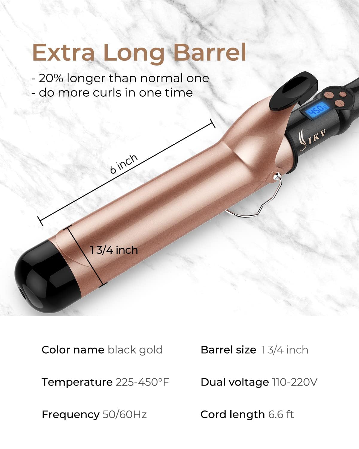 IKV curling iron in use on long hair creating loose salon-style waves fast