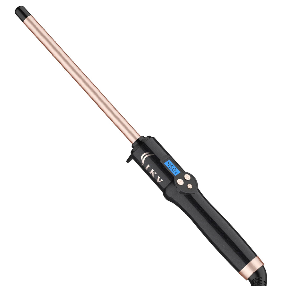 IKV front view of curling wand showing sleek design and benefits of control
