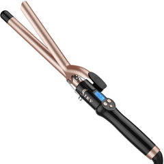 IKV curling iron front view showing full wand and controls for easy styling