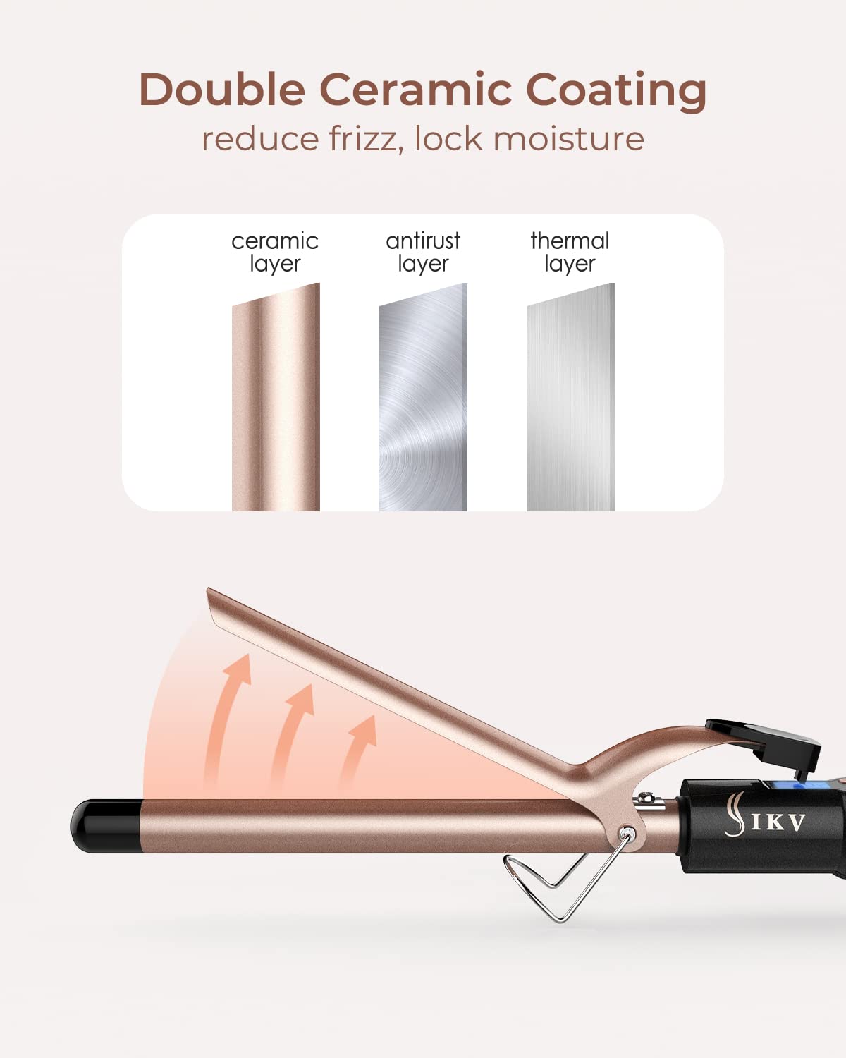 IKV curling iron in use creating long spiral curls for faster styling