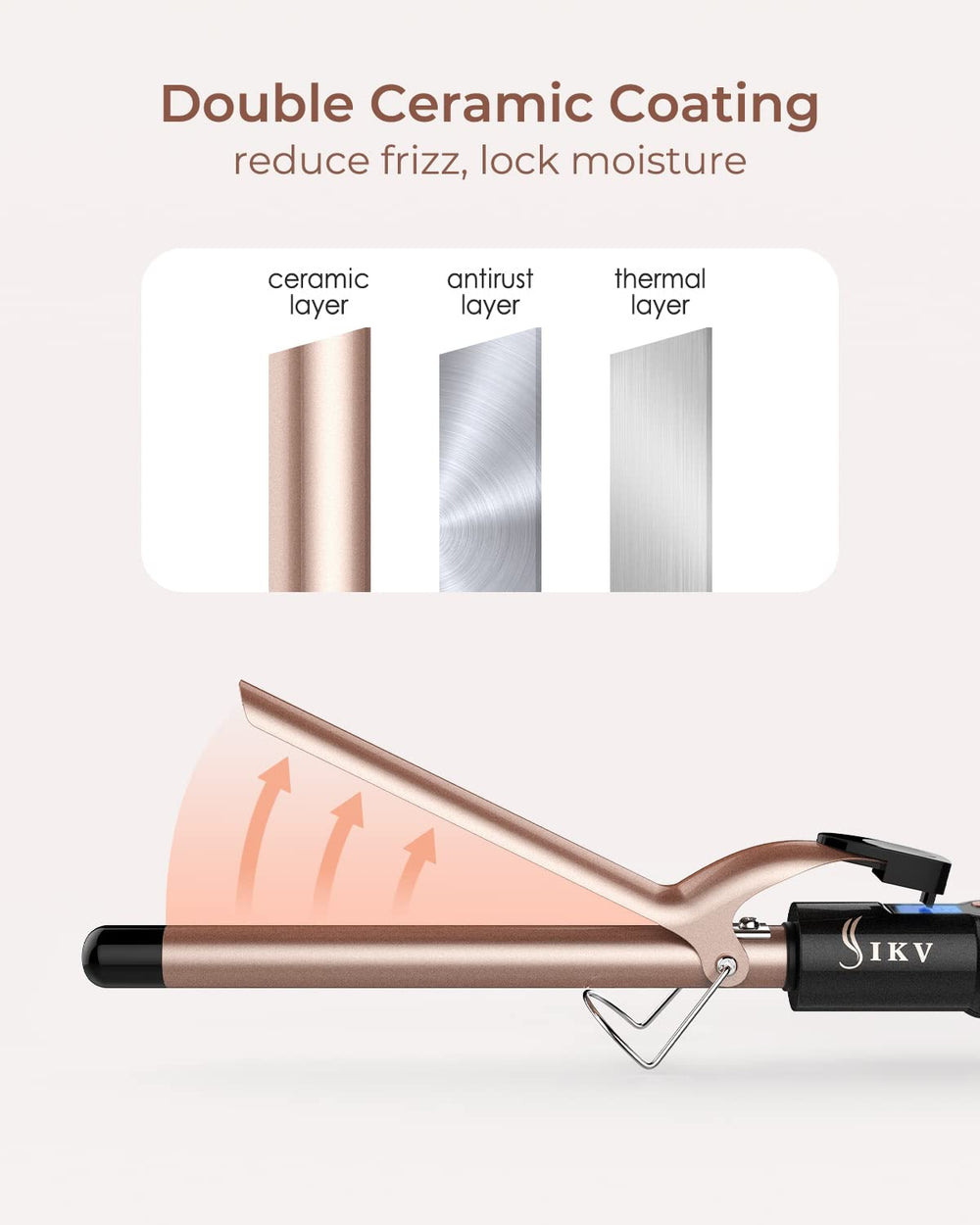 IKV curling iron in use creating long spiral curls for faster styling
