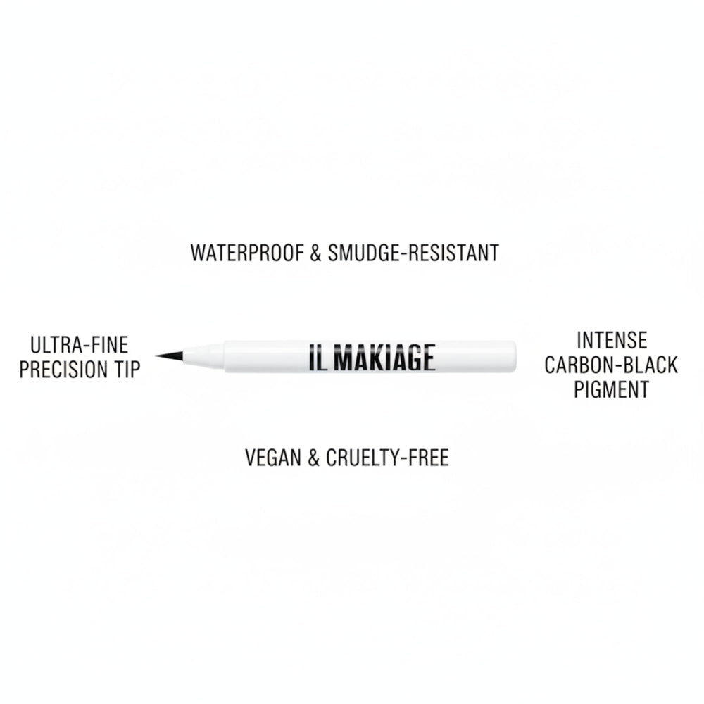 Il Makiage applying liner on eyelid showing crisp wing and defined lash line