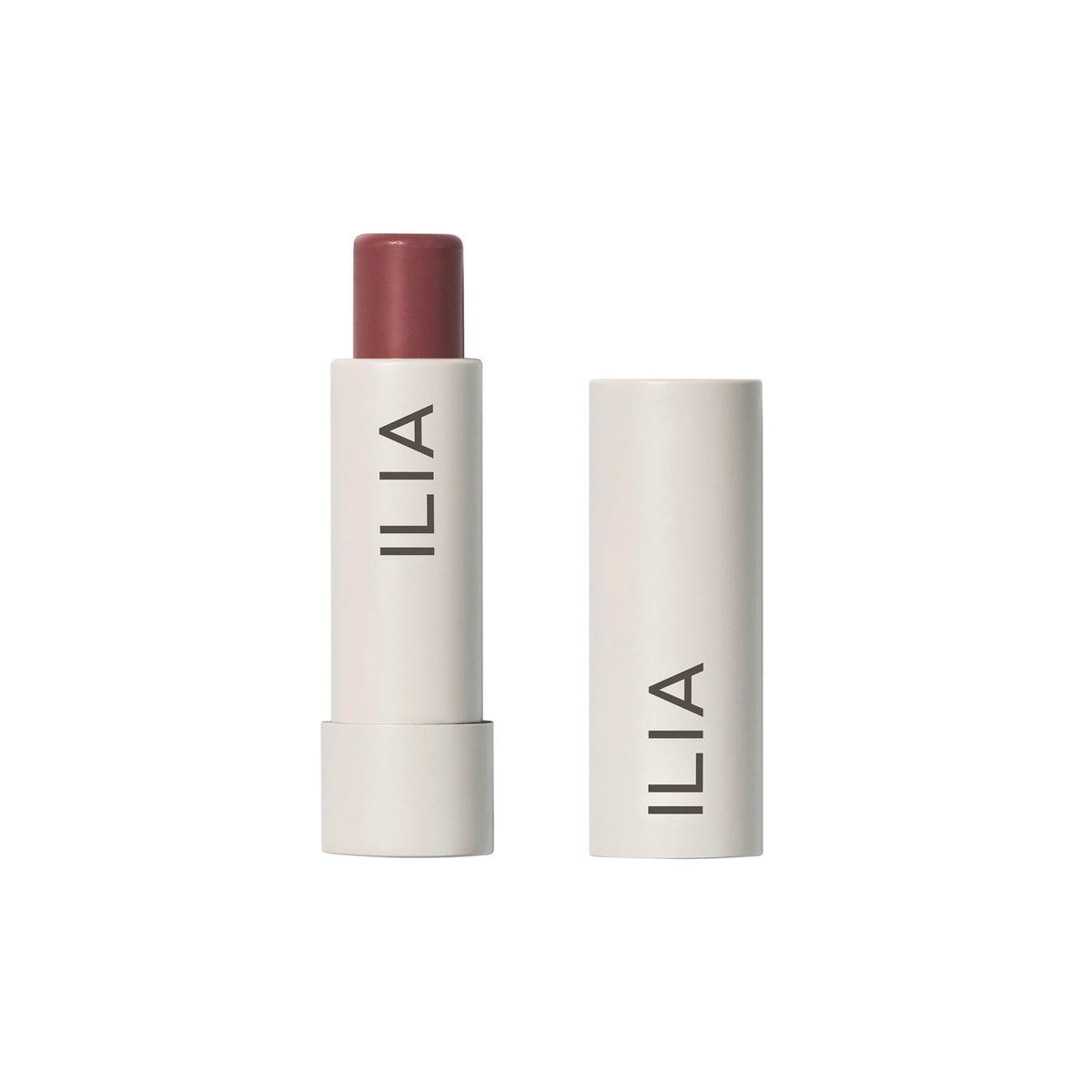 ILIA front packaging showing Memoir balm and neutral mauve benefit