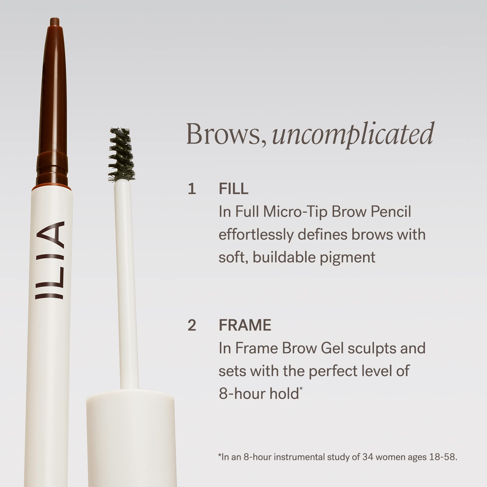 ILIA swatch showing fine hairlike brow strokes and buildable pigment