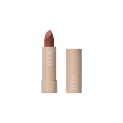 ILIA lipstick front packaging showing Marsala shade and sleek tube benefit