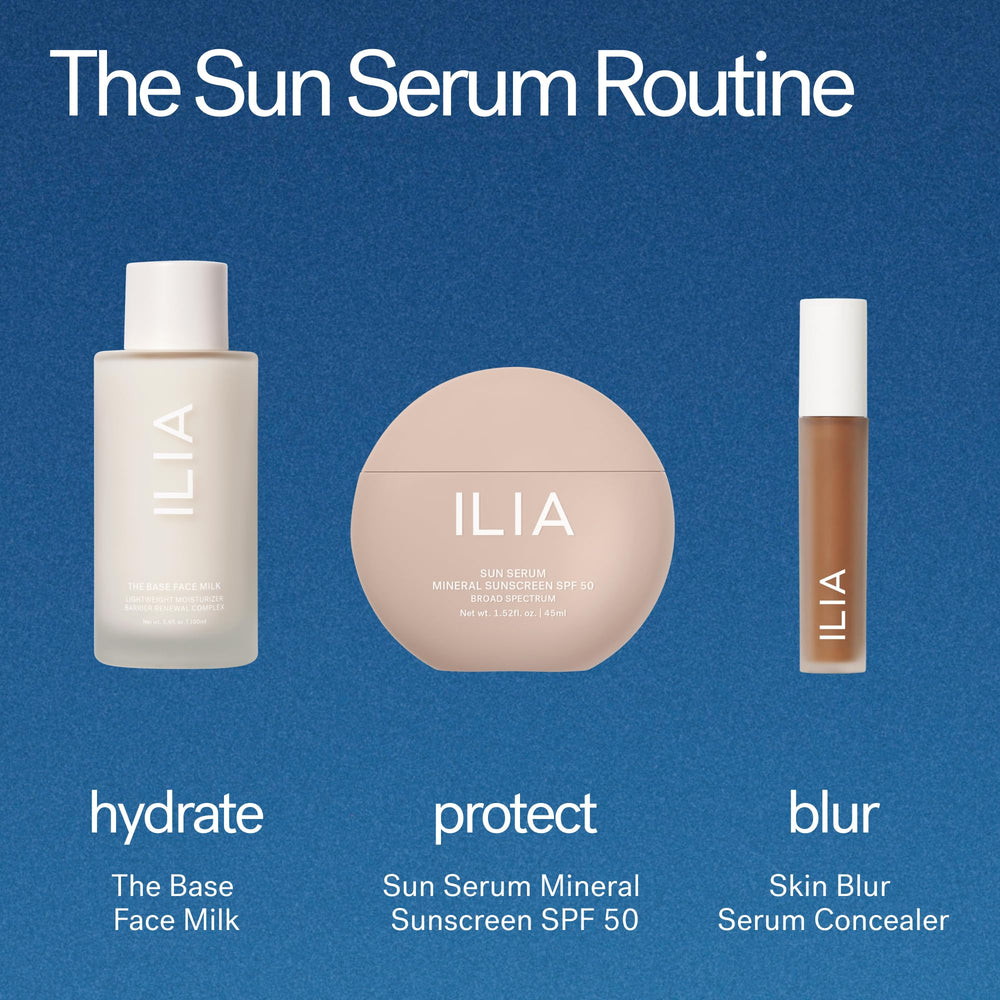 ILIA flatlay with makeup showing compatibility under foundation